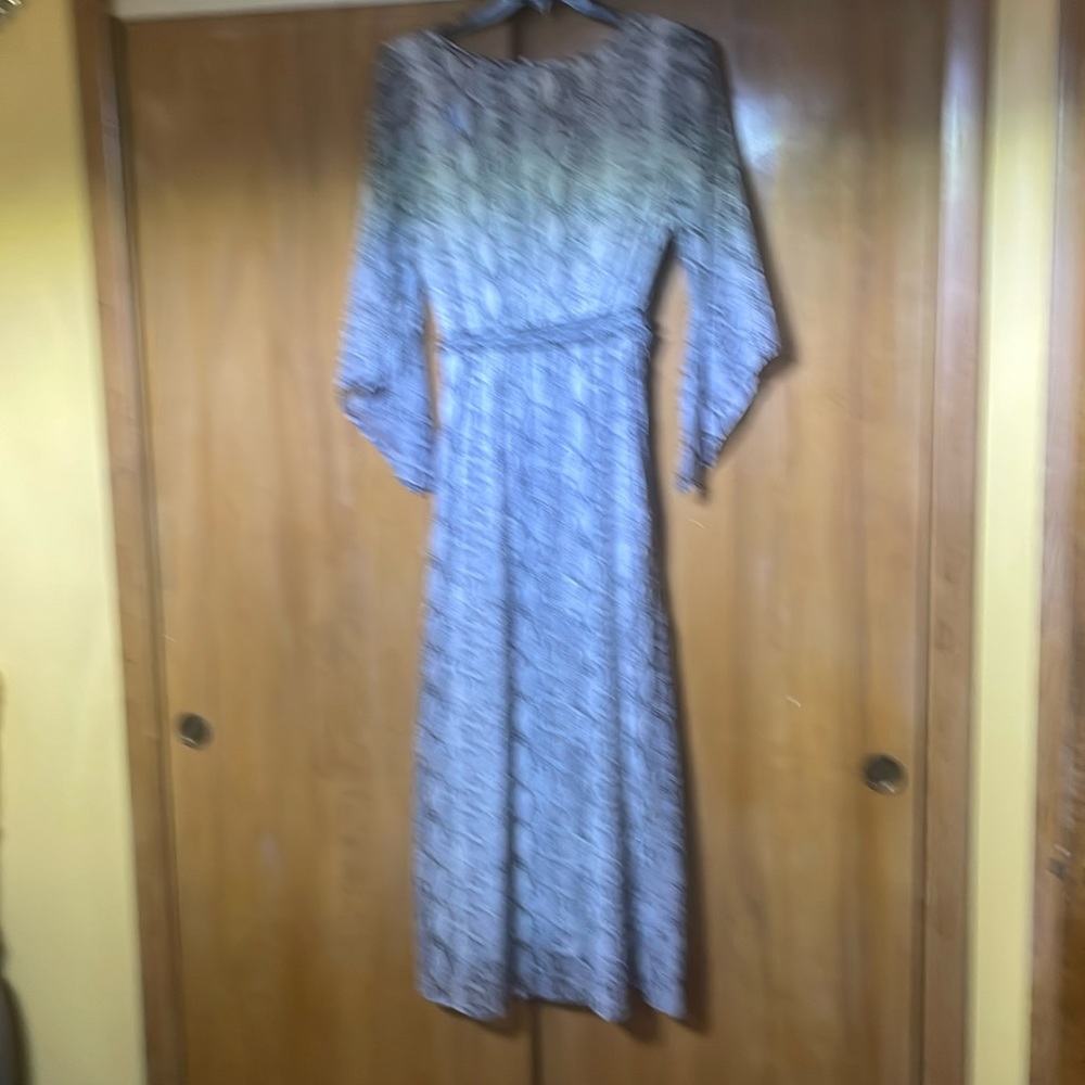 Long Dress with lining black grey reptile print with long bell sleeves